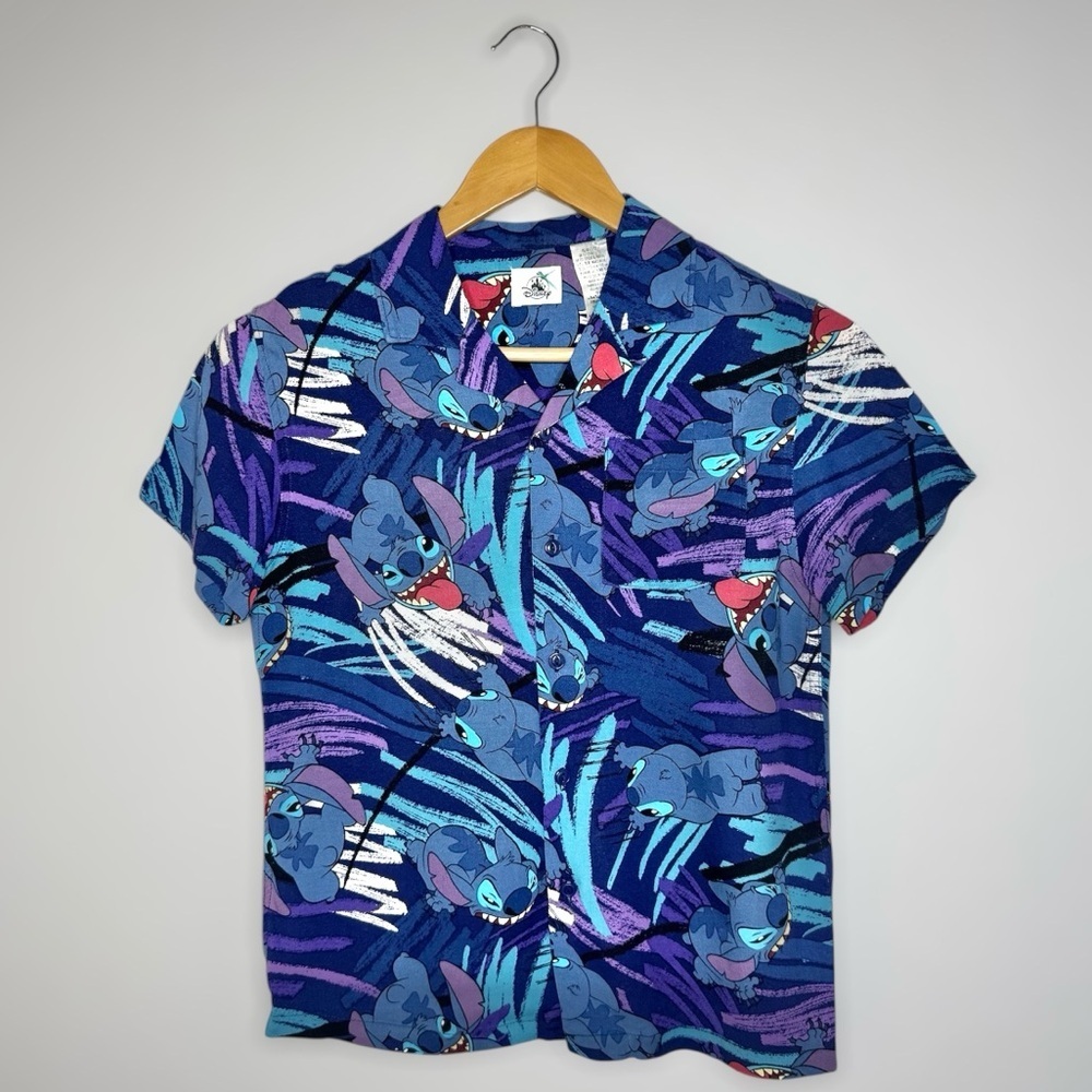 Disney Kids Shirt Lilo and Stitch Woven Button Down Vibrant Blue, Pocket, 11/12